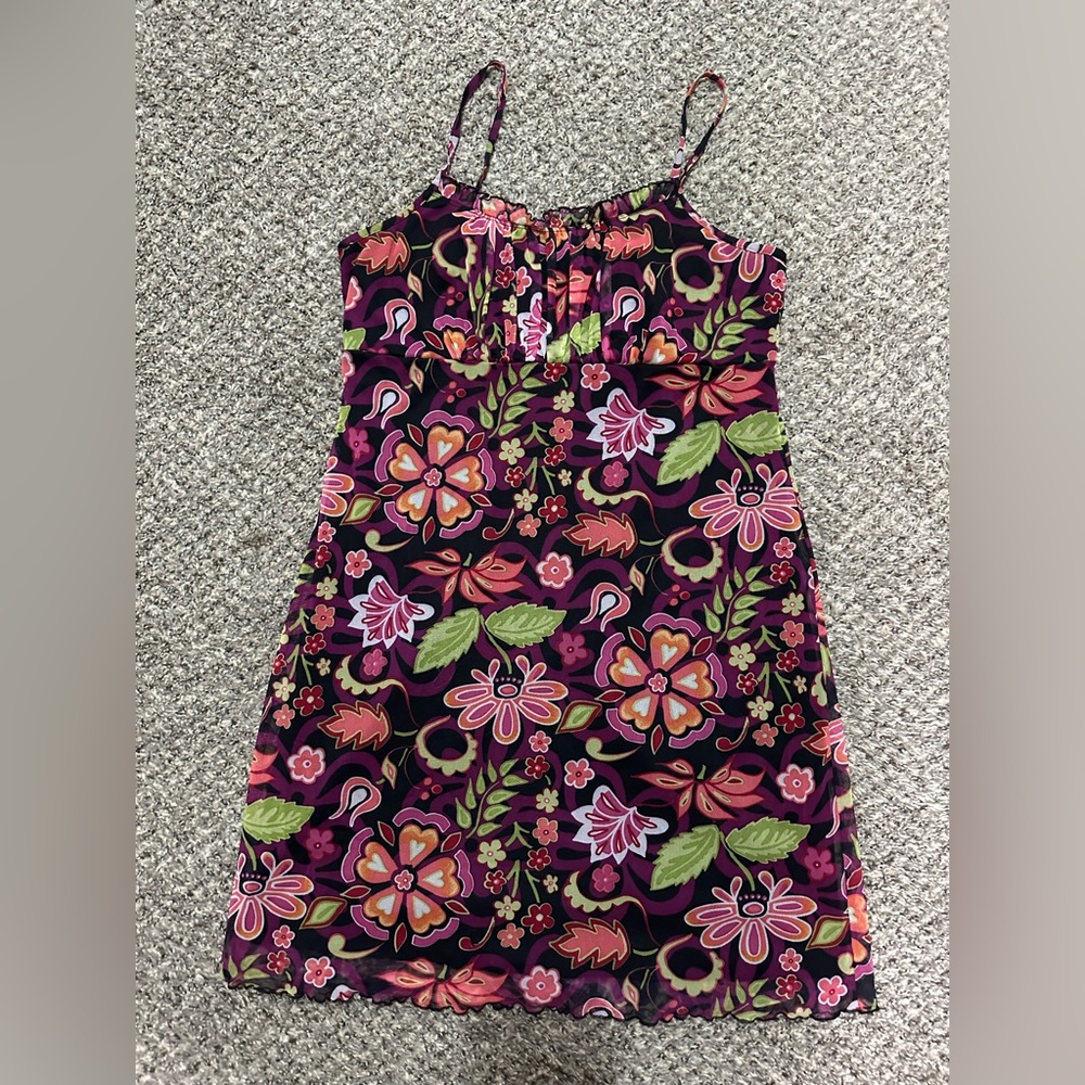 Vintage xhilaration mesh ruffle trim bodycon dress